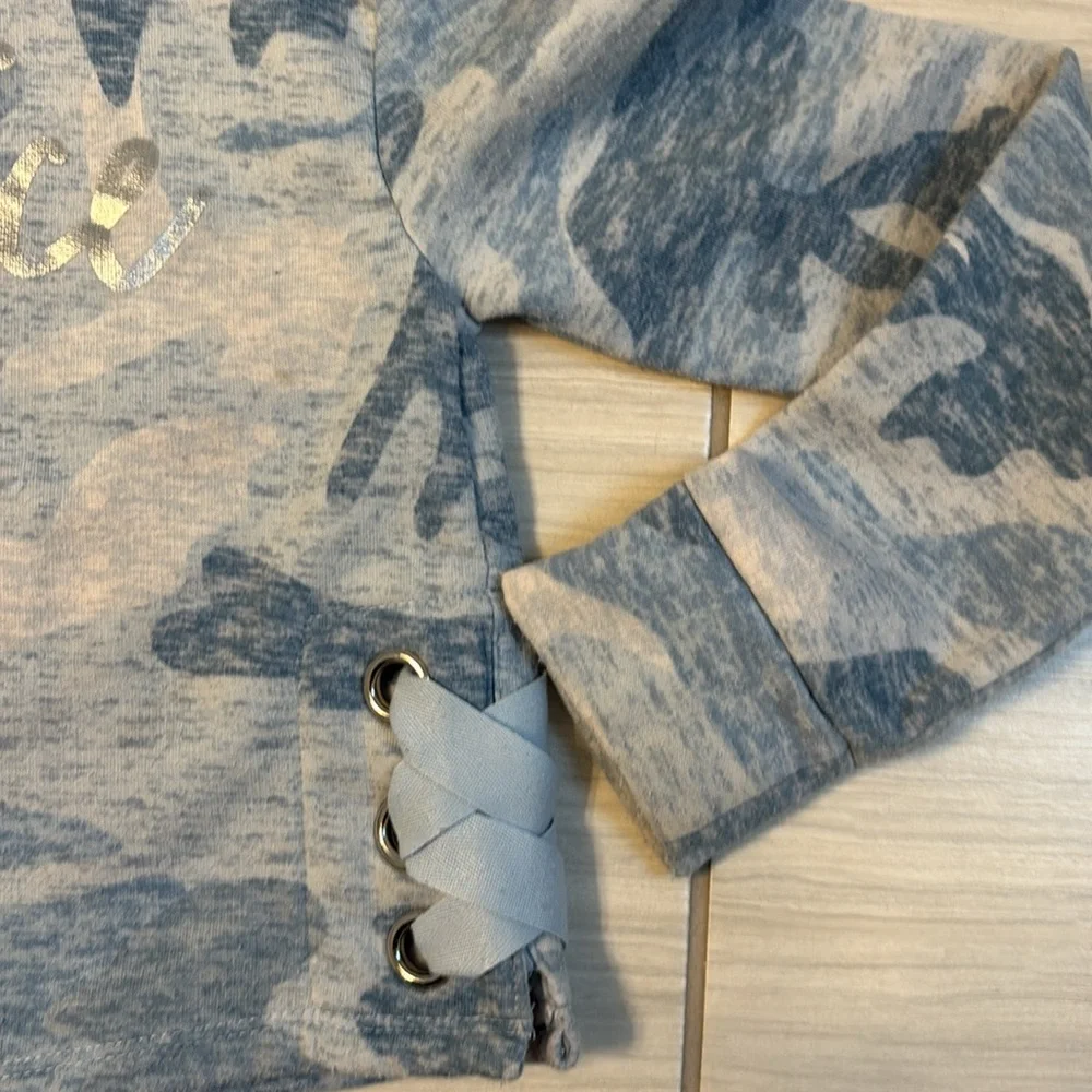 Girls Blue Camouflage Hoodie with Lace-Up Sides by Justice size 6
